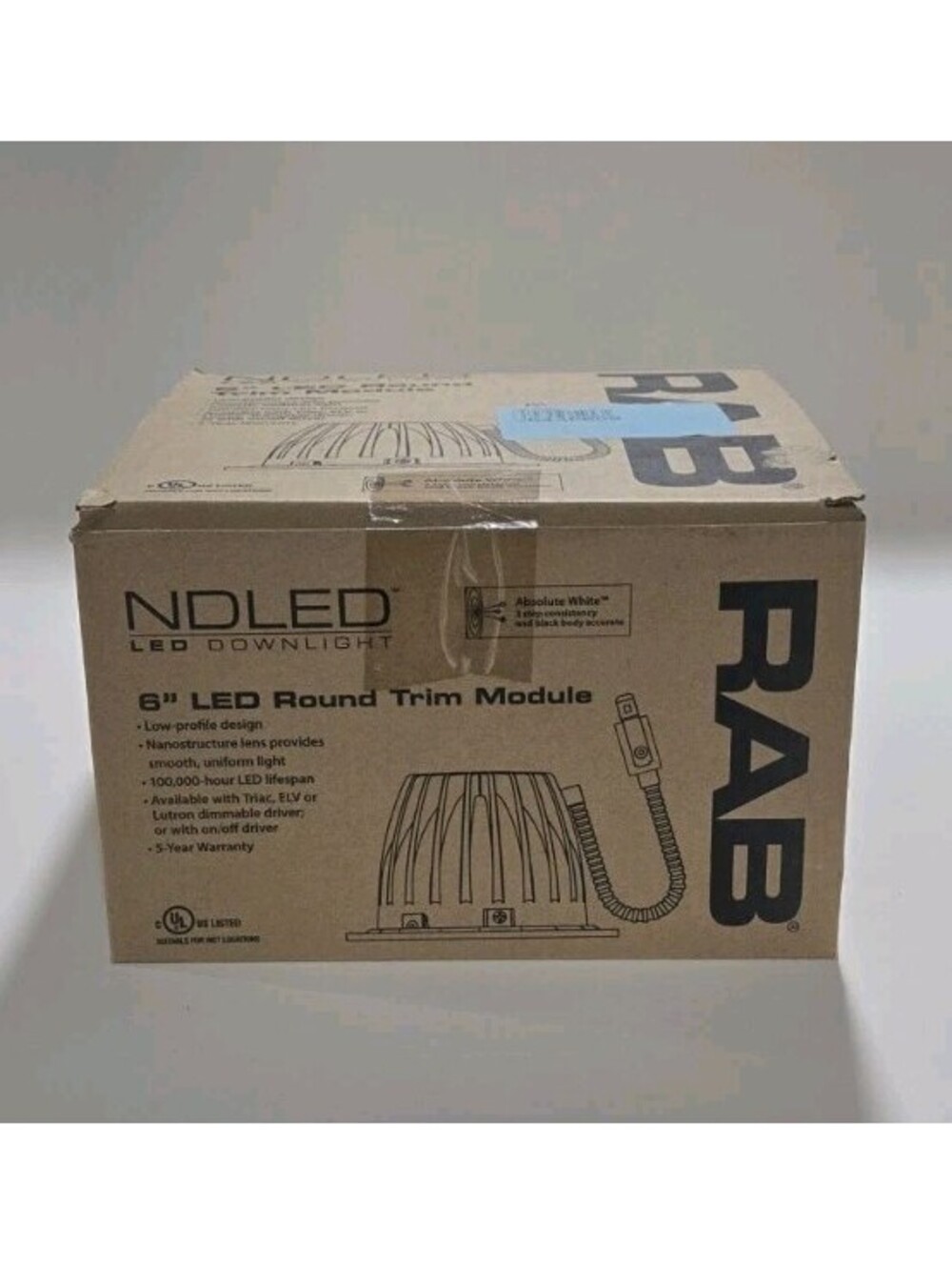 RAB NDLED6R-50Y-B-W LED Round Trim Module 6" White Ring, Black Cone, White Light